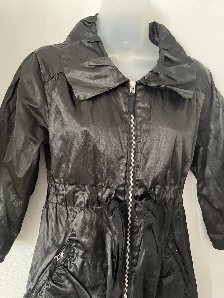 KENSIE 缎面腰领带夹克尺寸小号拉链口袋黑色 — 第 3/4 张图片