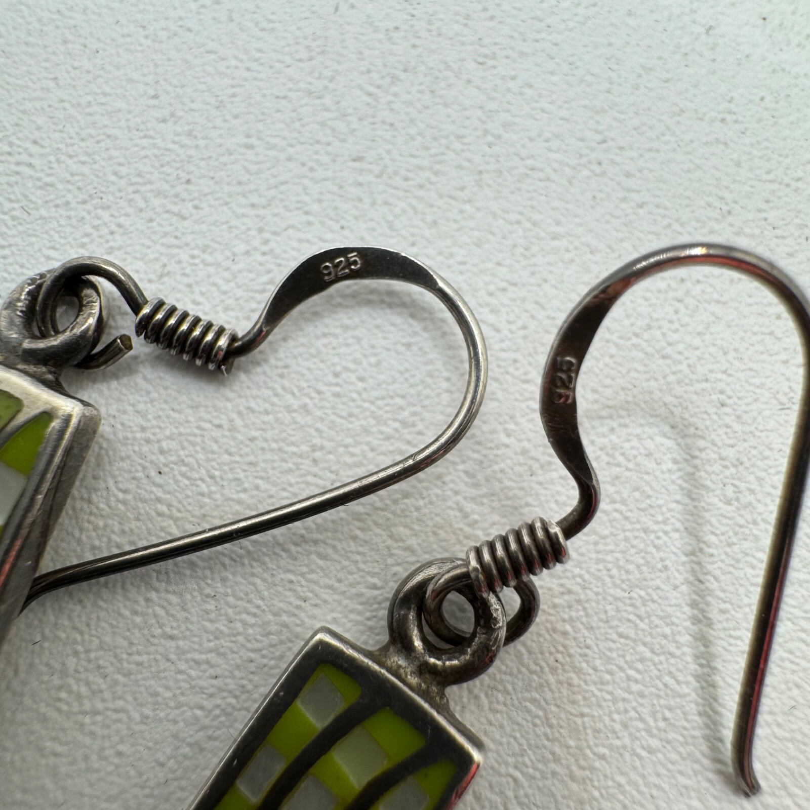 Mosaic Dangle Earrings Wavy Pattern White and Lig… - image 8