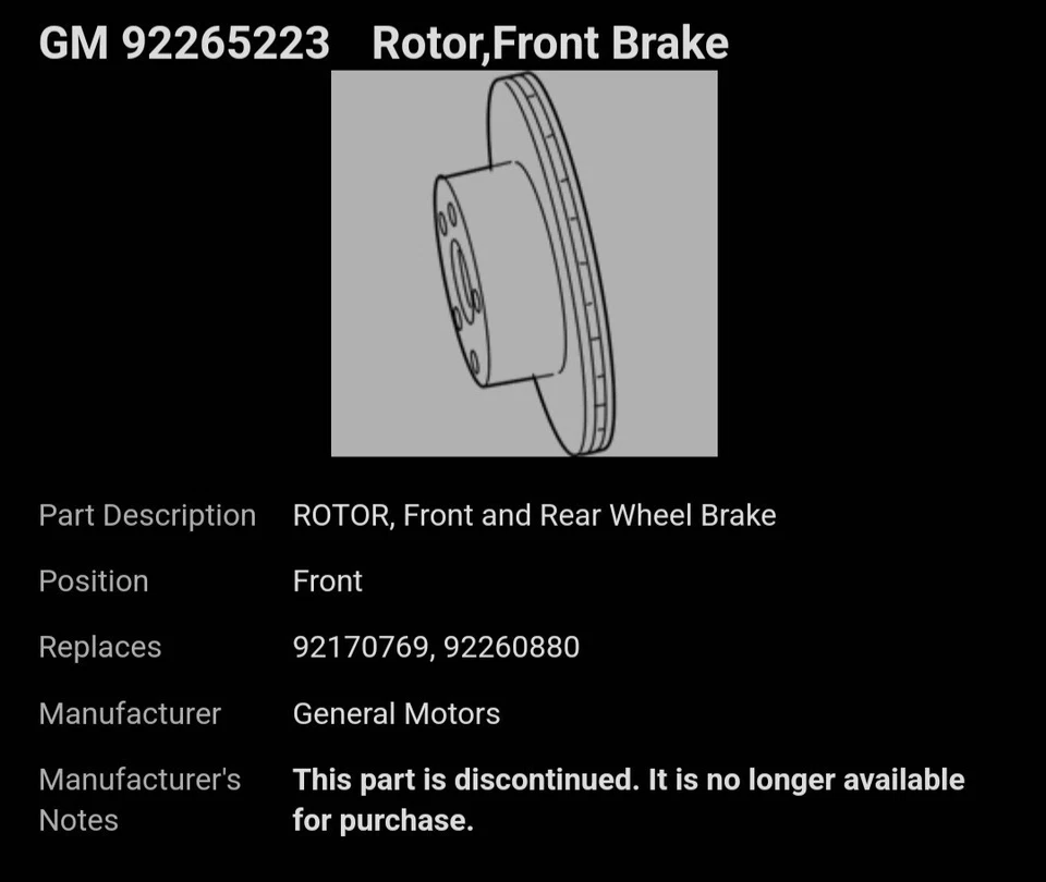 Pontiac G8 2008 = 2009, GM 92265223 rotor, freno delantero Foto 2 de 4