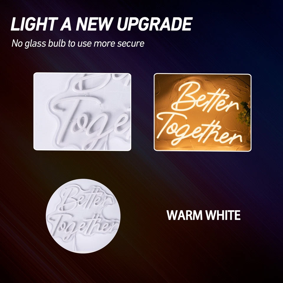 Letrero de neón Better Together, luz de neón para decoración de paredes, boda mejor juntos Foto 3 de 4