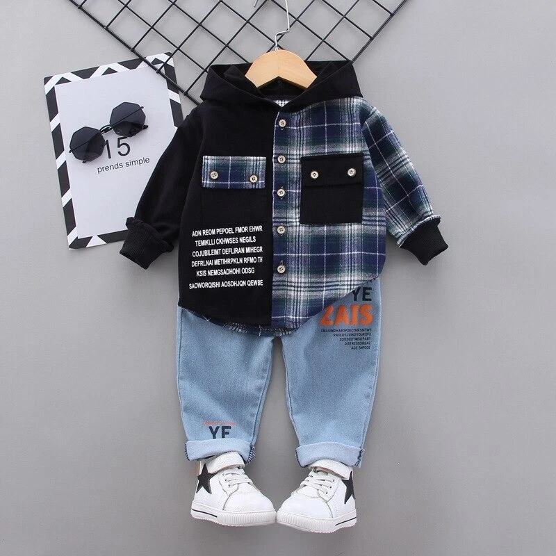 Nuevo conjunto de camisa de cuadros y pantalones de invierno y oto o para ni os