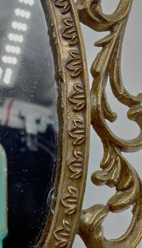 Vintage Italian Framed Oval Mirror Metal Filigree Wall Hanging - Picture 5 of 9