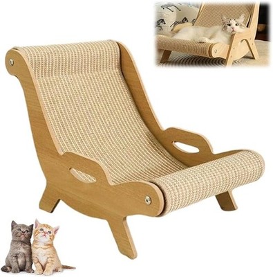 Cat Hammock Beach Chair w/Scratcher,Elevated Cozy Cat Lounger Wooden Sisal Chair