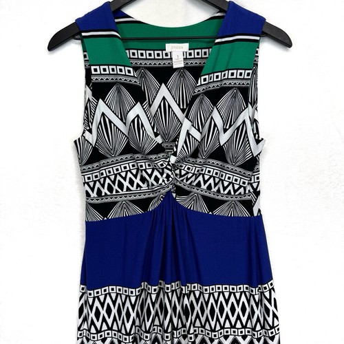 Chico’s Dress Size 8 Women Katrina Abstract Tribal Jersey Maxi Knotted V Neck - Picture 2 of 7