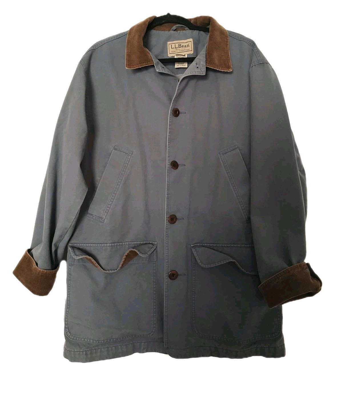 L. L.  L L Bean Men's Original Field Coat Jacket Grey Corduroy Collar Buttons M