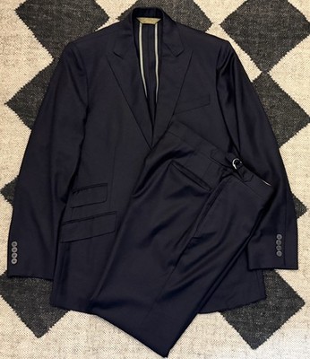 PHINEAS COLE NAVY BLUE DARK WOOL SUIT PEAK LAPEL 52/ 42 Long 36 Pants $3000