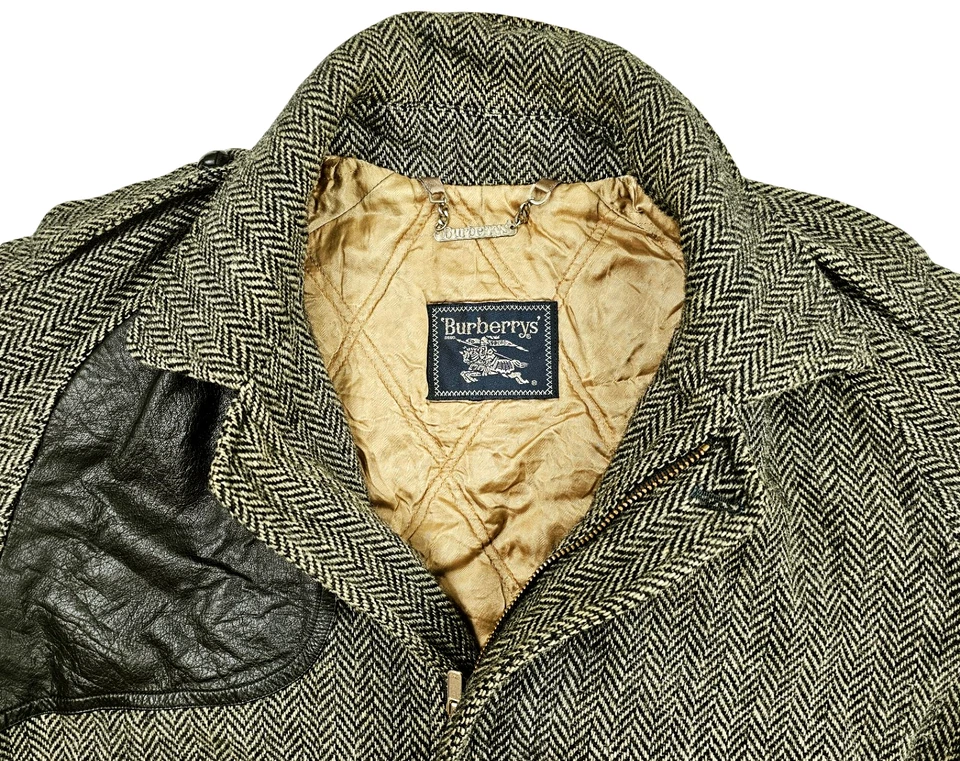 *HOT VTG UNISEX BURBERRYS @ SPORTS BOMBER LEATHER PATCH JP BROWN WOOL Jacket XS - Image 3 of 4