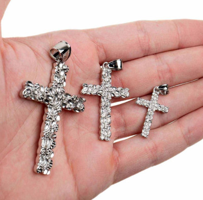Mens Real Solid 925 Sterling Silver Nugget Cross Pendant Crucifix Necklace