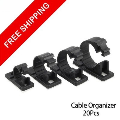 20x Cable Clips Adhesive Cord Management Organizer Wire Holders 0.5'' Clamp Black