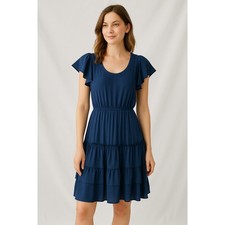 Banana Republic 100% Silk Dress Women XS Blue Tiered Flutter Sleeve Lightweight