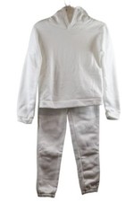 Women's White Two Piece Sweatshirt Hooded  Pants Small 022