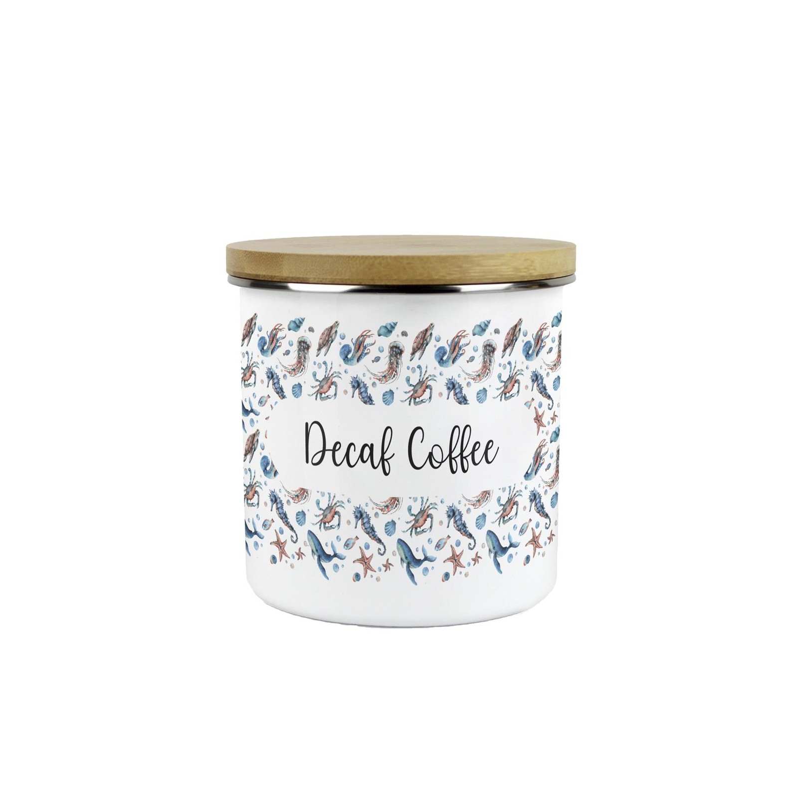 Sea Art Decaf Coffee Canister - Coastal Creatures Enamel Kitchen Storage Gift