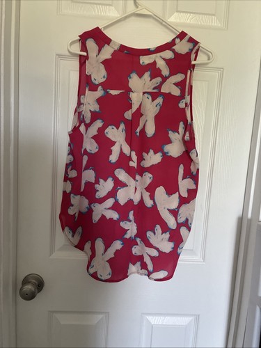 Lush Pink White Sleeveless Blouse Top V Neck Large Longer In Back - Picture 4 of 4