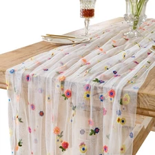Lvory Floral Table Runner 10 FT, Embroidery Daisy Table Runners Seasonal Shee...
