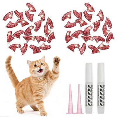 Cat Nail Caps, Cat Claw Covers with Adhesive Glue (40 Pcs, L, Crystal Red)