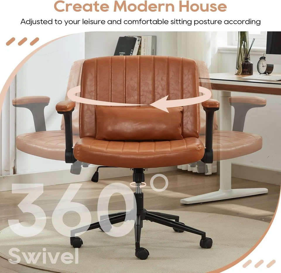 Cross Legged Office Chair Adjustable Chair with Wheel Flip-Up Arms Lumbar Pillow - Image 3 of 4