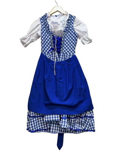 Bavarian Dirndl Dress Oktoberfest Costume Blue White Checkered Seasonal Large