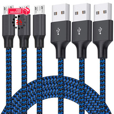 Micro USB Cable, 3Pack 6FT Android Charger Cord Long Braided 6 Feet, Blue