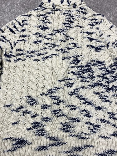 Next lange Grobstrickjacke Gr. Large creme blau meliert Scandi Zopfmuster kuschelig - Bild 11 von 15