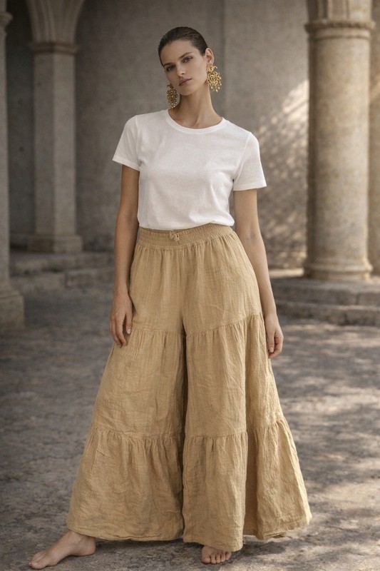 Earth One Tan Beige Elastic Waist Pants Size Large Cotton