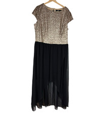 Koko Sequin Party Dress Women’s UK Size 20 Knee Length Gold Black Evening