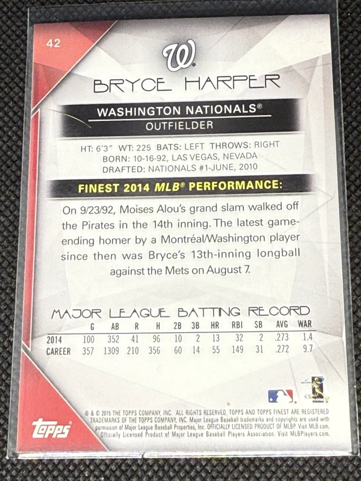 2015 Topps Finest - Bryce Harper #42 - Image 2 of 2