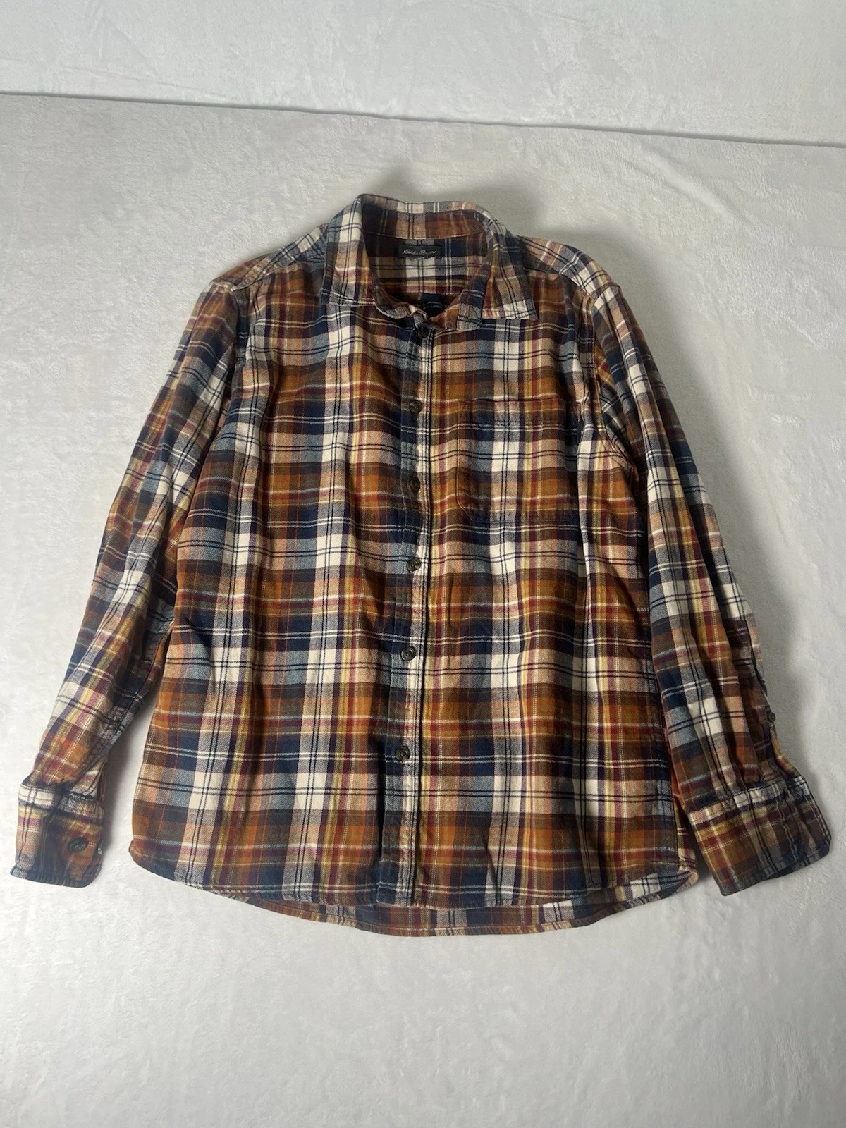 Eddie Bauer Men’s Long Sleeve Button Up/Down Shirt Plaid Fall Colors Size Medium