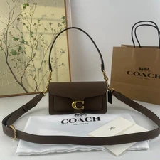 COACH CM546 Tabby Shoulder Bag 20 Grain Leather Brown Gold Snap Magnet New