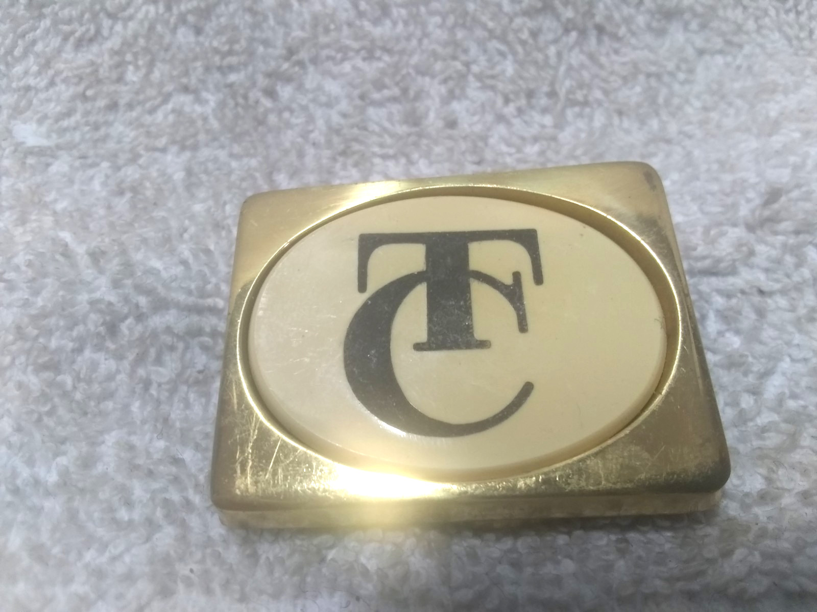 TC Initials Embedded Oval Barlow Solid Brass Buck… - image 2