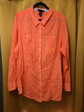 Lane Bryant 22/24 coral cotton polka dot button down