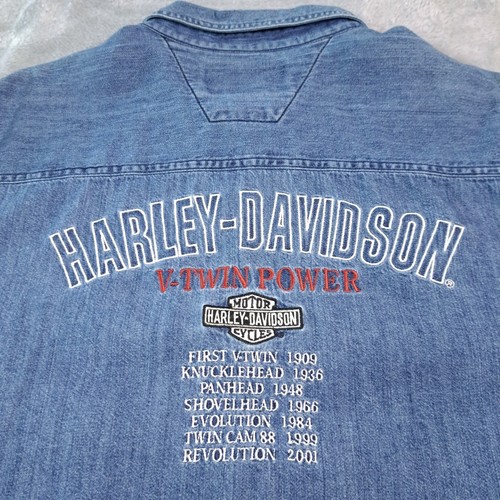 Harley-Davidson Denim Button-Up Shirt Men's XL Vintage 2005 V Twin Power Blue - Picture 11 of 15