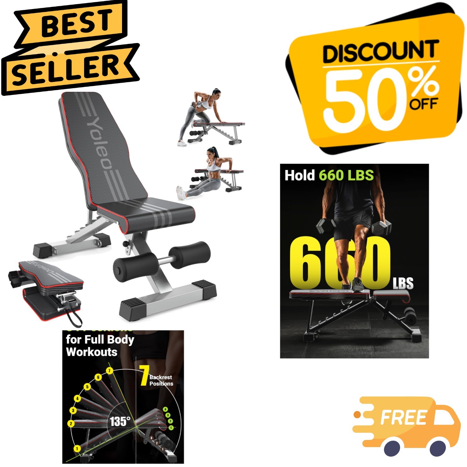 All-In-One Adjustable Bench - Incline, Decline & Flat for Home Gym Versatility