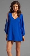 Lovers + Friends Gracie Slit-sleeve Mini Dress Blue V-neck Sz XS Party Going Out
