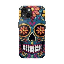 Sugar Skull Tough Phone Case, Day of the Dead iPhone 15 Cover, Protective Phone