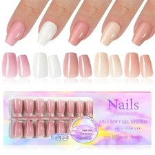 Coffin Press On Nails Medium, Pre-colored Gel Press on Nails B-Medium Coffin