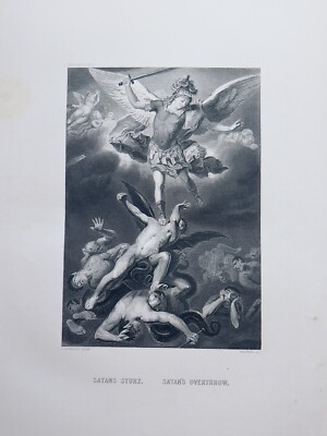 LUCA GIORDANO SATANS STURZ LUCIFER DEMON 1872 ANTIQUARISCHE STAHLSTICH GRAVURE