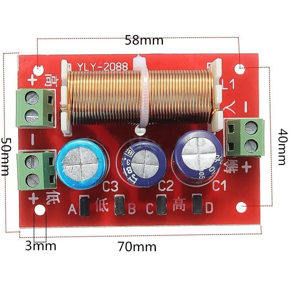 Filtro Crossover Audio Hi-Fi 2 Vie 400W 4-16 ohm frequenza regolabile YLY-2088 - Immagine 4 di 4