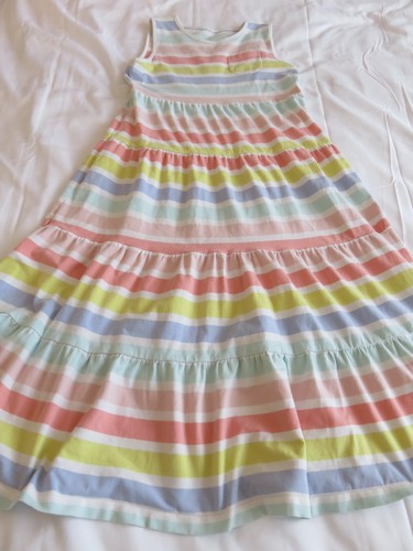 JOHN LEWIS PASTELL GESTREIFT ÄRMELLOS LANG SOMMER STRETCH BAUMWOLLE KLEID ALTER 9-10