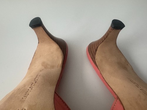 MANOLO BLAHNIK Shoes Kitten Heel Mule Pink Rose Leather EU 38.5 US 8.5 - Picture 21 of 22