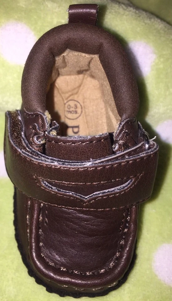 The Children's Place Infantil Bebé NIÑO Cuna Mocasín Zapatos Botas ~Talla 0-3 Mo Marrón Foto 3 de 4