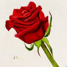 Red Rose original oil painting-FRAMED Mini Art Flower Rose Love Realistic Art