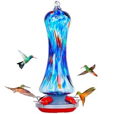 Hummingbird Feeder For Outdoors Hanging Hand Blown Glass Hummingbird Present Wit