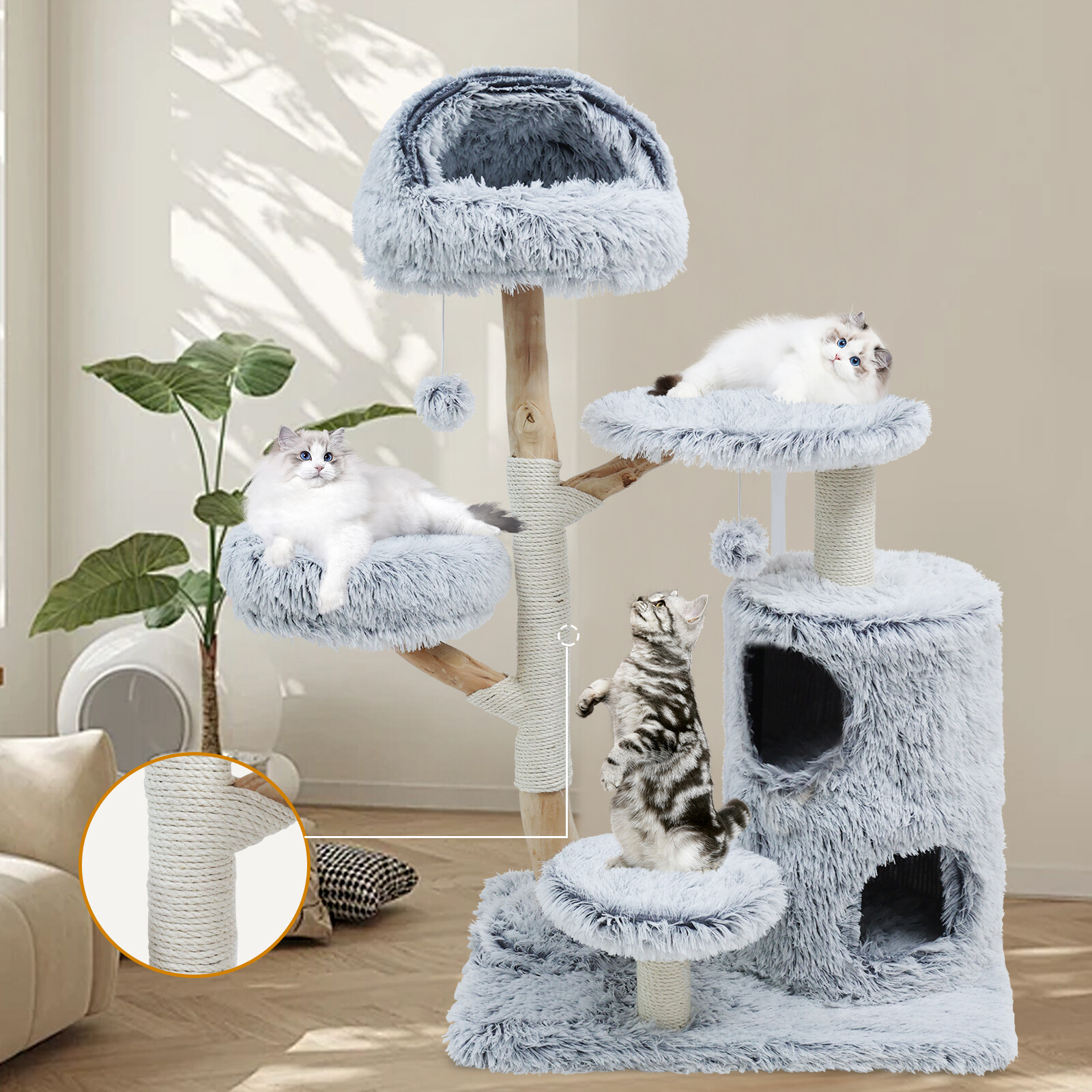 ZEOPHOL 52" Cat Tree Large Condo Pet Play Tower Cat Bed Furniture Scratch Post
