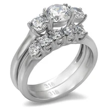2.50 CT Stainless Steel Past Present Future 3 Round CZ Wedding Promise Ring Set