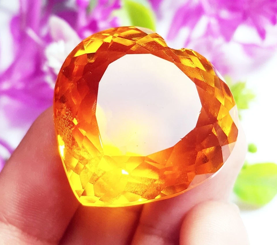 Piedra preciosa suelta con forma de corazón de topacio amarillo certificado 89,05+ quilates con regalo gratis Foto 4 de 4