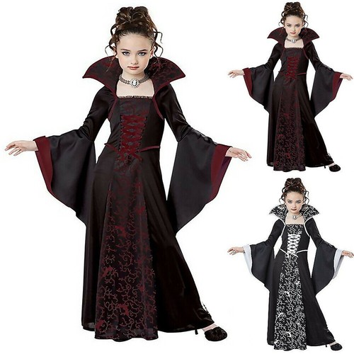 Mädchen Vampir Kostüm Halloween Karneval Party Kinder Kostüm Outfit Set Kleid - Bild 1 von 11