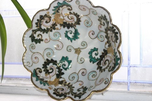Antiguo cuenco de nipón pintado a mano joyas pastel y dorado pesado siglo XIX - Imagen 3 de 7