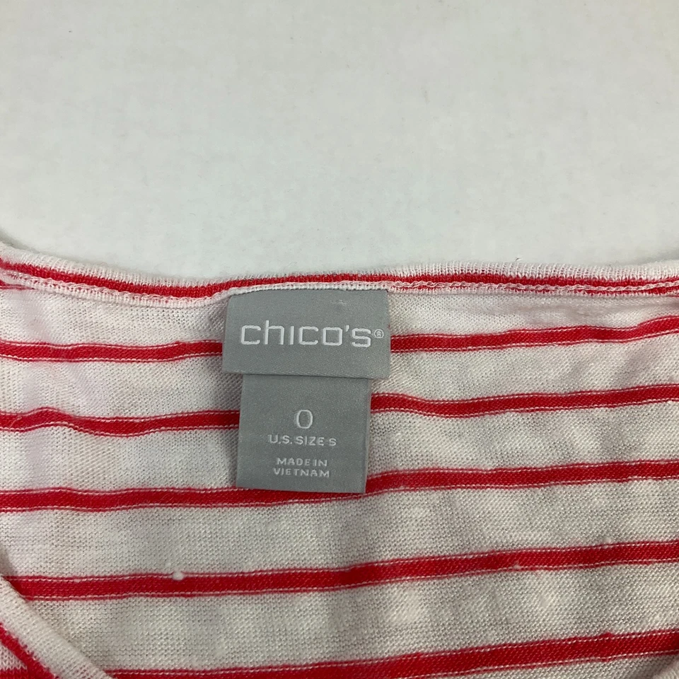 Chicos Camiseta de Lino Pequeña Rayas Manga 3/4 Resort Costa Informal Camiseta Foto 4 de 4