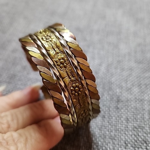 Vintage gemischte Metalle offen Manschette Armband Kupfer Messing Ton geflochten Boho