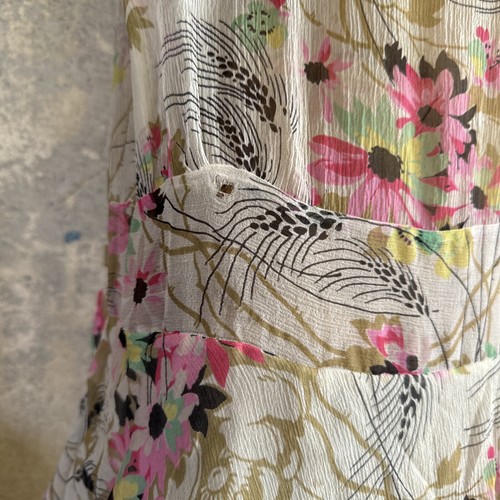 Antique 1920s 1930s Colorful Floral & Wheat Print Silk Chiffon Dress Vintage - Picture 5 of 20